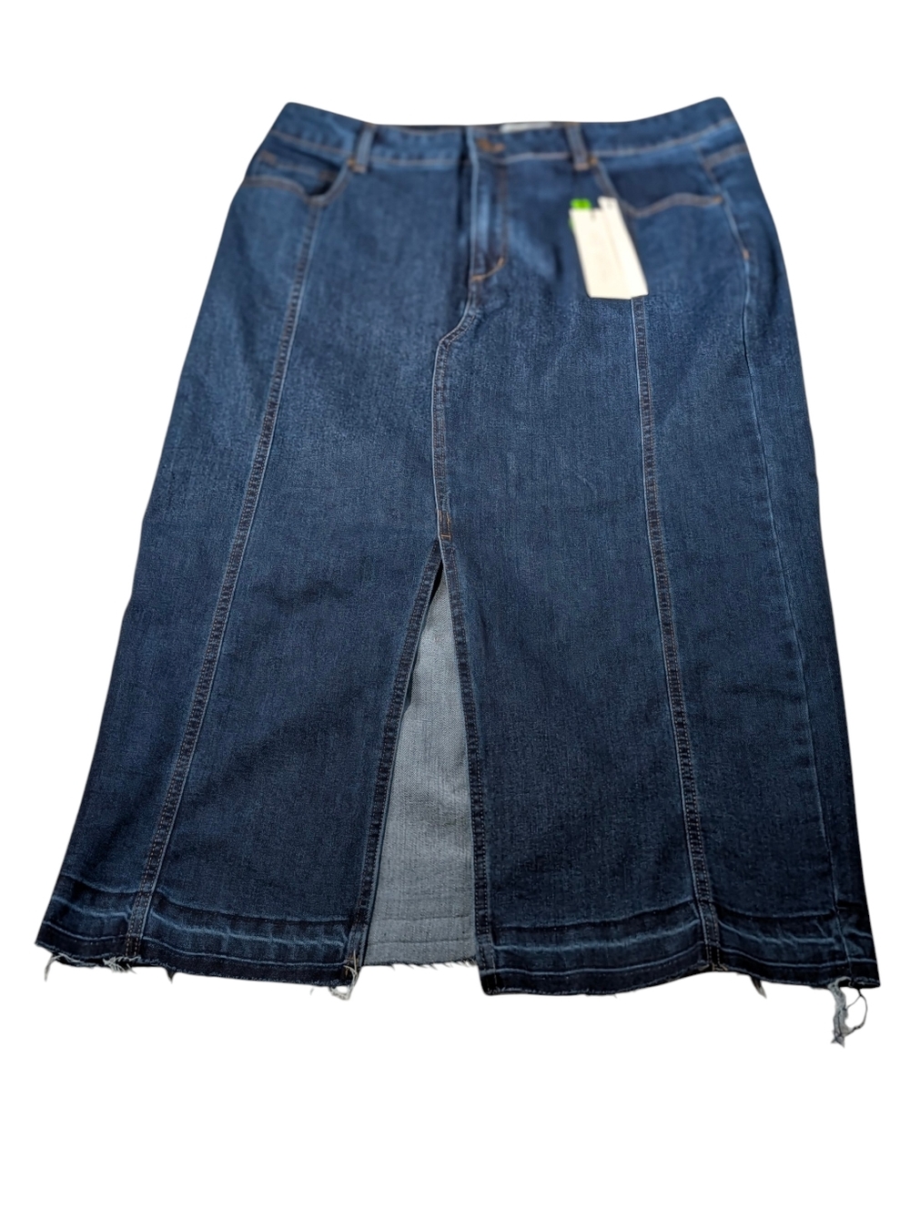 Rachel Zoe High Rise Maxi Dark Wash Denim Skirt Frayed Hem Size 16
